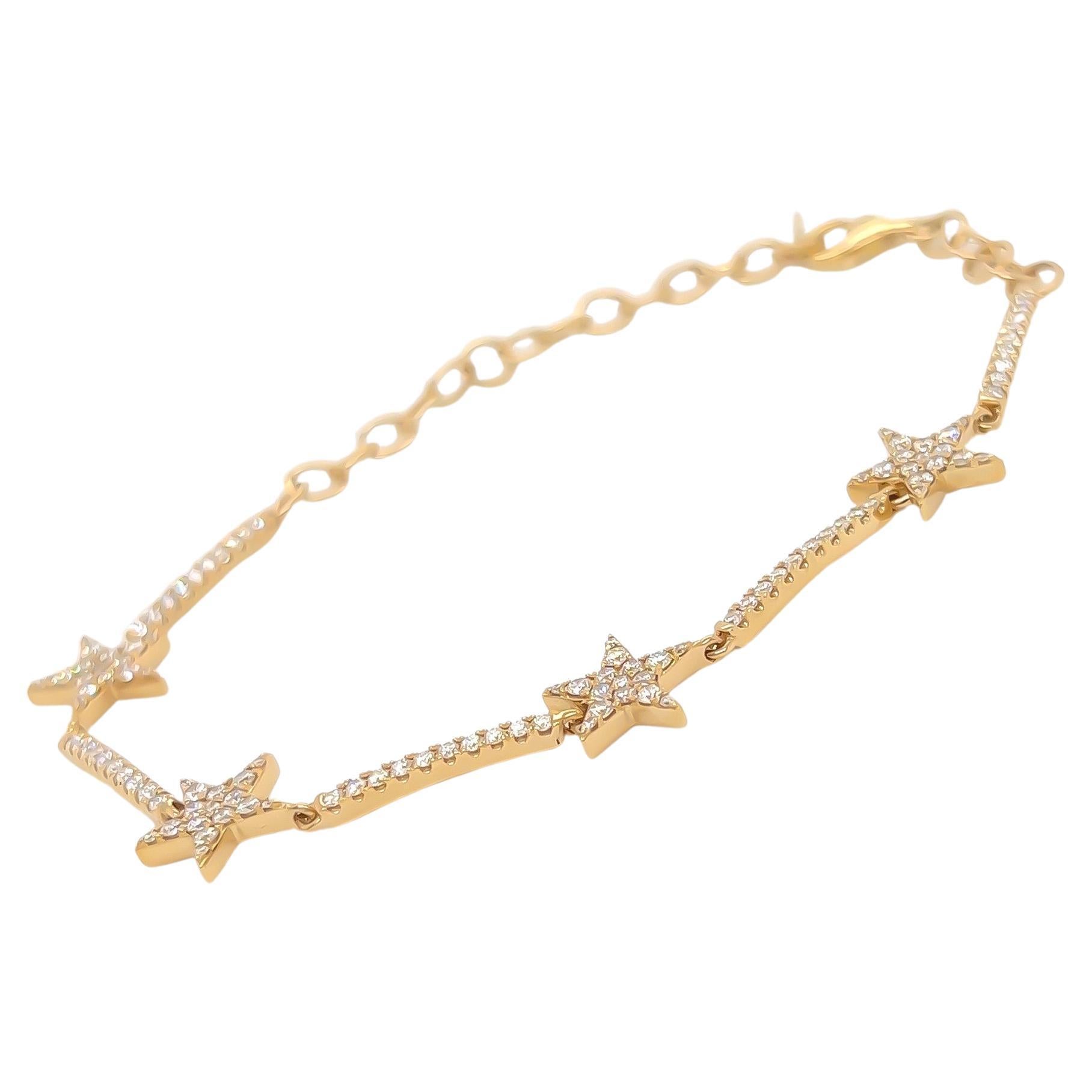 Diamond Stars Bangle Bracelet, 14K Yellow Gold