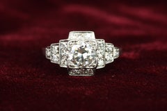 1.02 Carat Total Old European Diamond 1930s Art Deco Platinum Engagement Ring