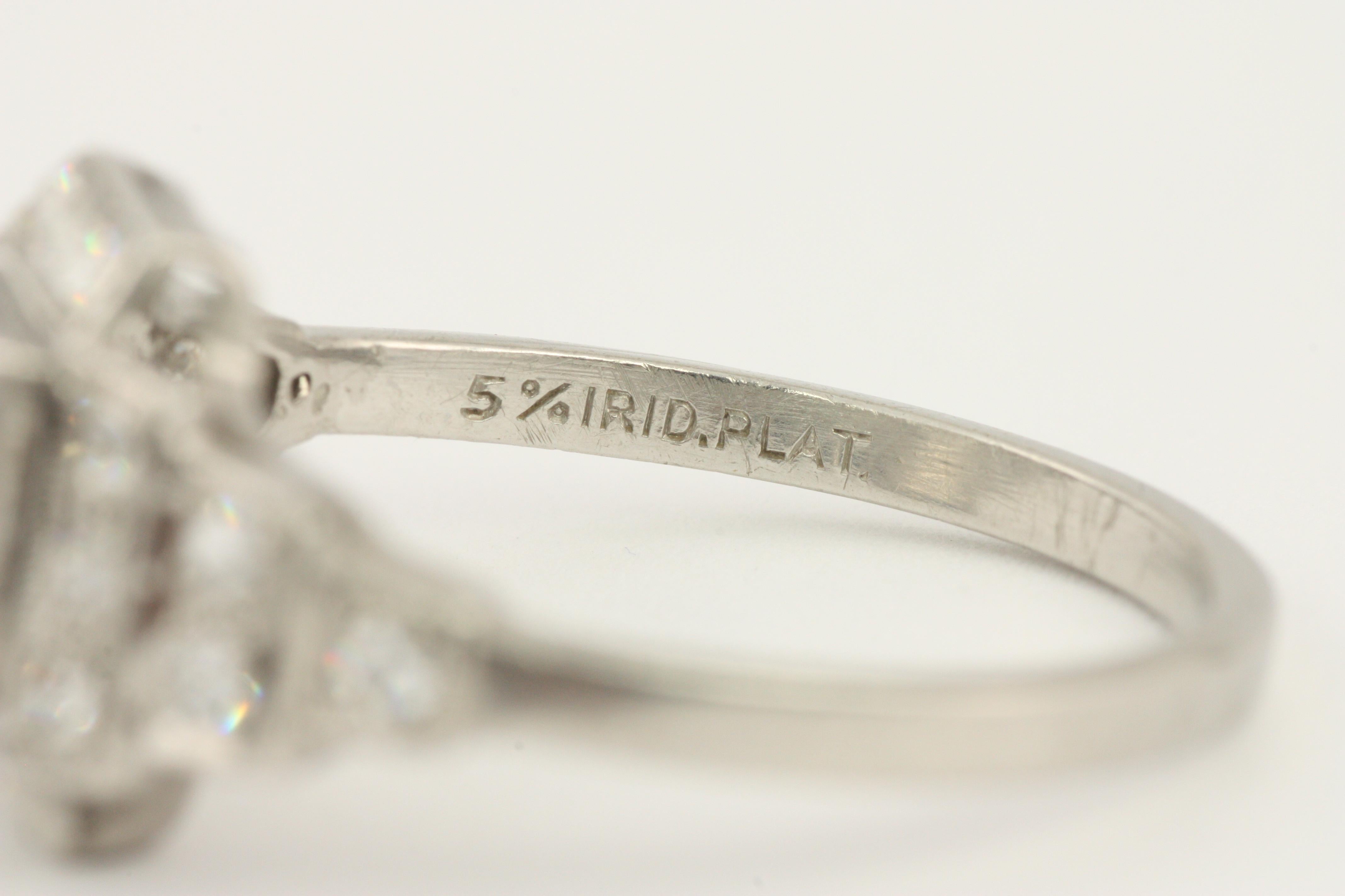 1.02 Carat Total Old European Diamond Vintage Art Deco Platinum Engagement Ring For Sale 3