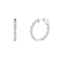 1.02 Carat Total Weight Diamond Bezel Set Hoop Earrings, 18 Karat