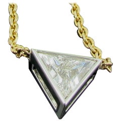 1.02 Carat Trillion Cut Diamond Bezel Set Pendant in 18kt White and Yellow Gold