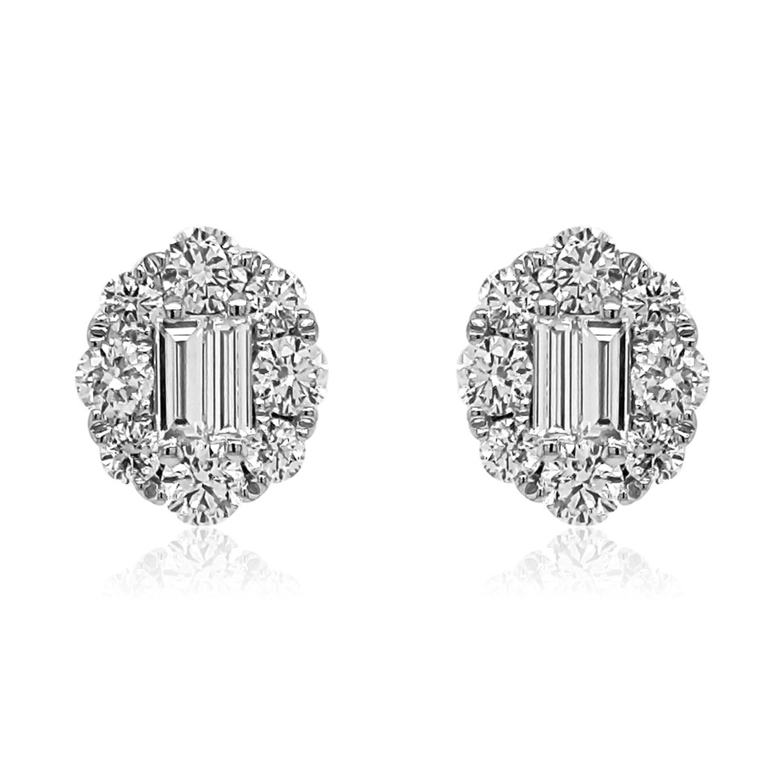 Mixed Cut 1.02 Carat White Diamond White Gold Earrings For Sale