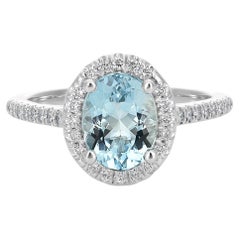Natural Blue Aquamarine Stone 1.02 carats in 14K White Gold Ring with Diamonds