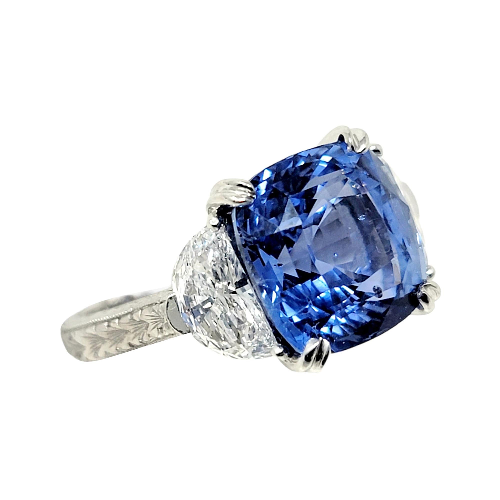 Ring size: 5.25

This showstopper of a ring will absolutely take your breath away! An exquisite natural sapphire is paired with glittering diamonds for an absolute work of art.  The incredible brilliant blue stone set against the dazzling white