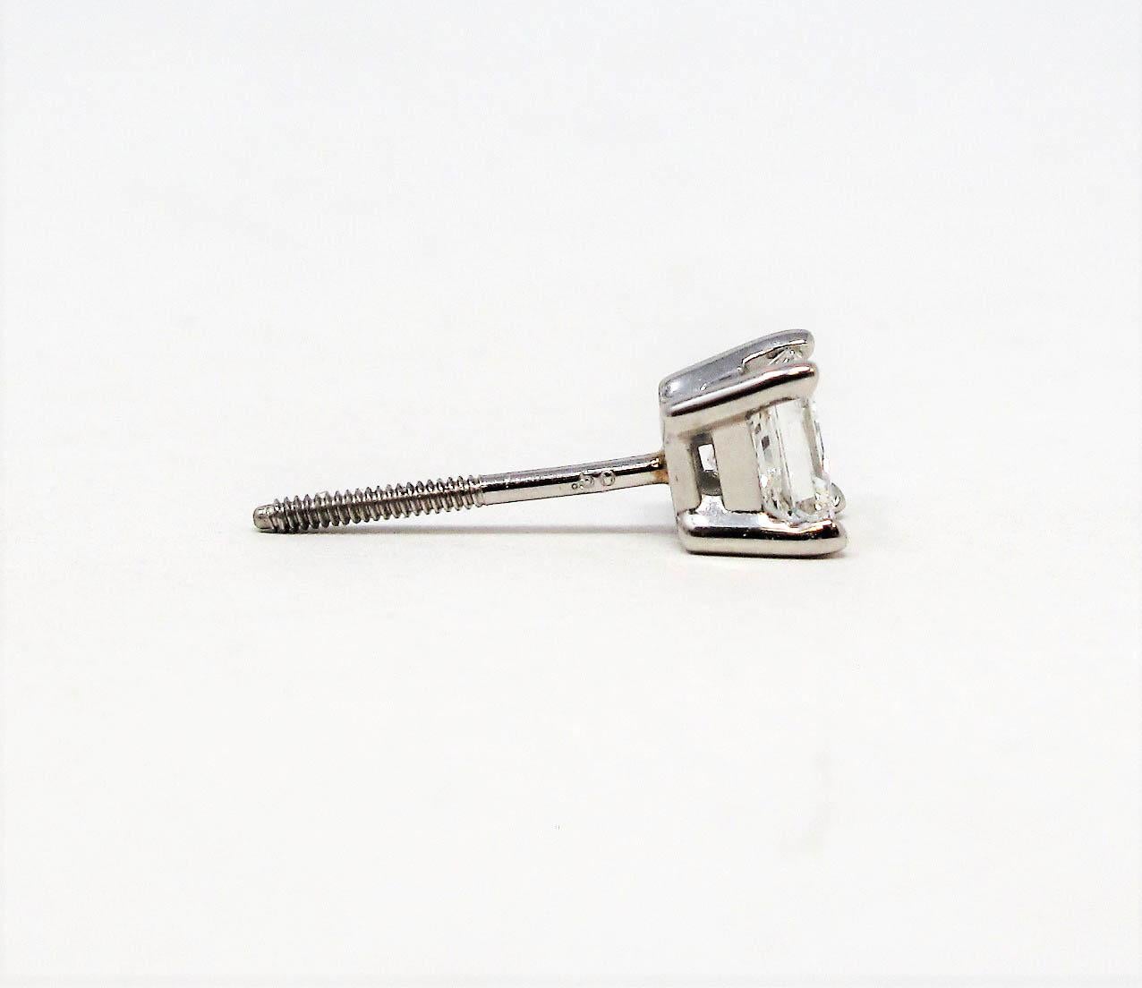 1.02 Carat Total Princess Cut Solitaire Diamond Stud Earrings in Platinum VS1 3
