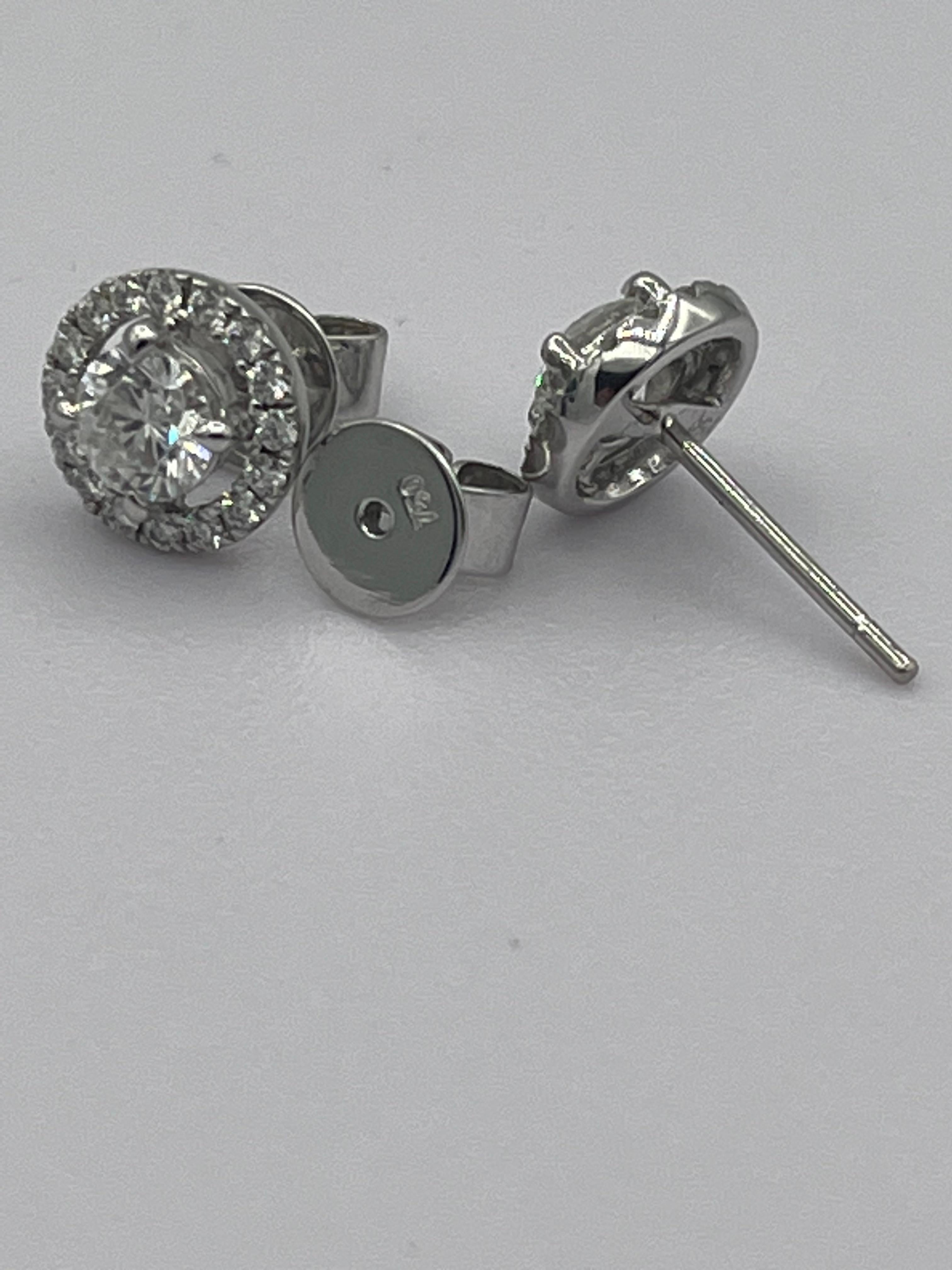 1.02ct + 0.35ct Diamond Earrings Stud 18 Karat White Gold For Sale 1