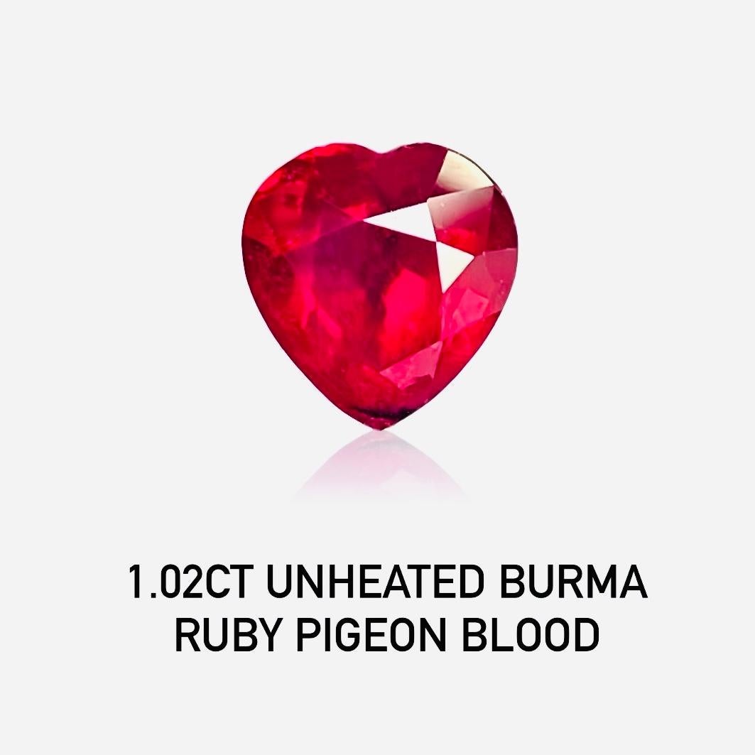 1.02 Ct AIGS Certificate Burma Ruby Unheated Pigeon Blood color (couleur sang de pigeon) en vente 3