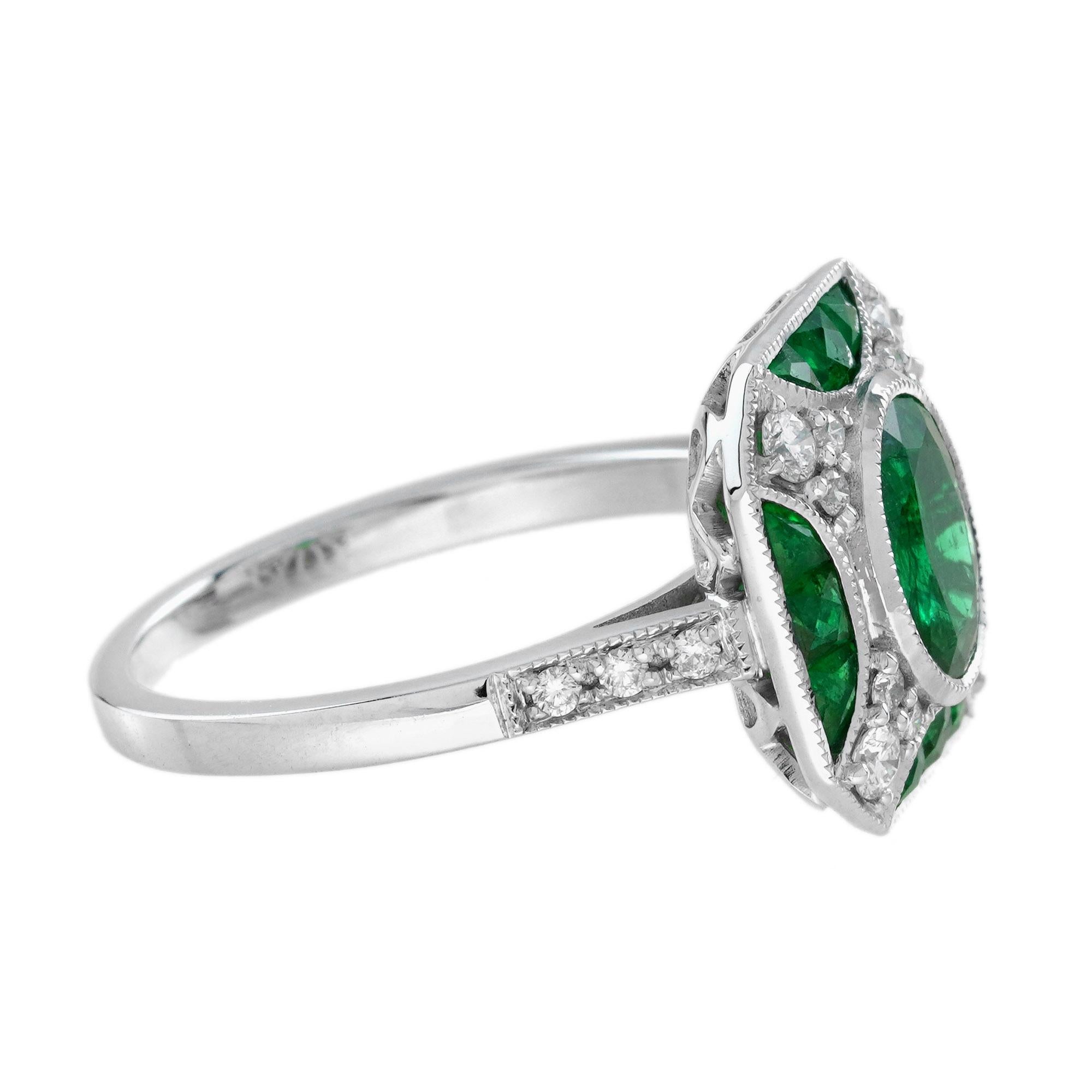 1.02 Ct. Emerald Diamond Art Deco Style Engagement Ring in 18K White Gold In New Condition In Bangkok, TH