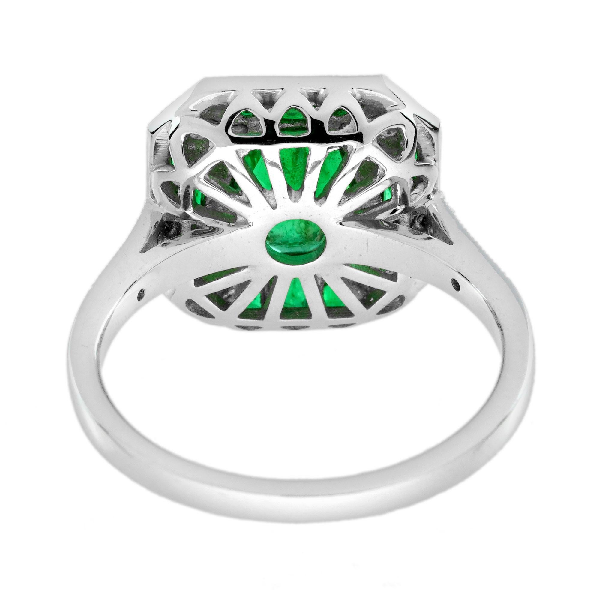 Women's 1.02 Ct. Emerald Diamond Art Deco Style Engagement Ring in 18K White Gold