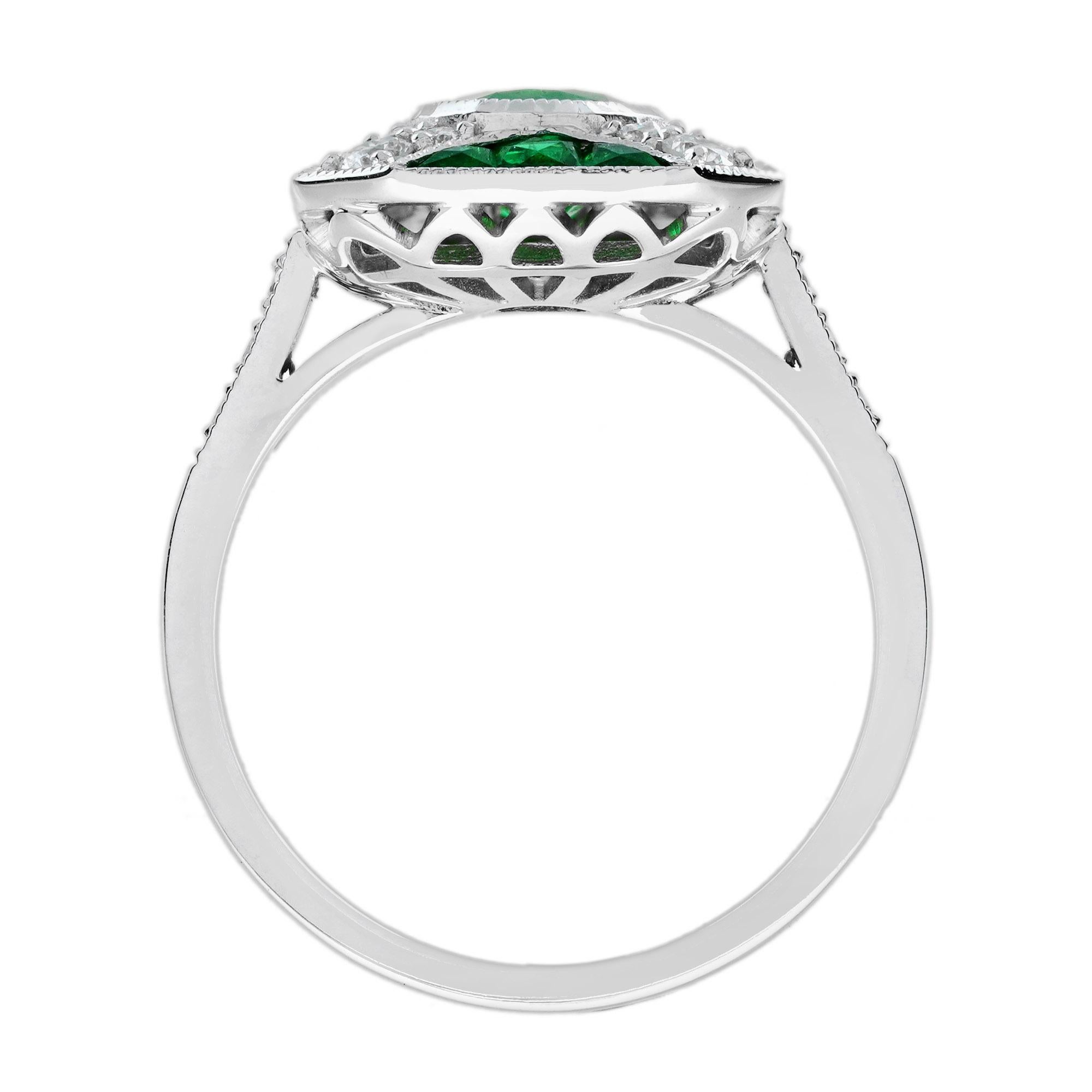 1.02 Ct. Emerald Diamond Art Deco Style Engagement Ring in 18K White Gold 1