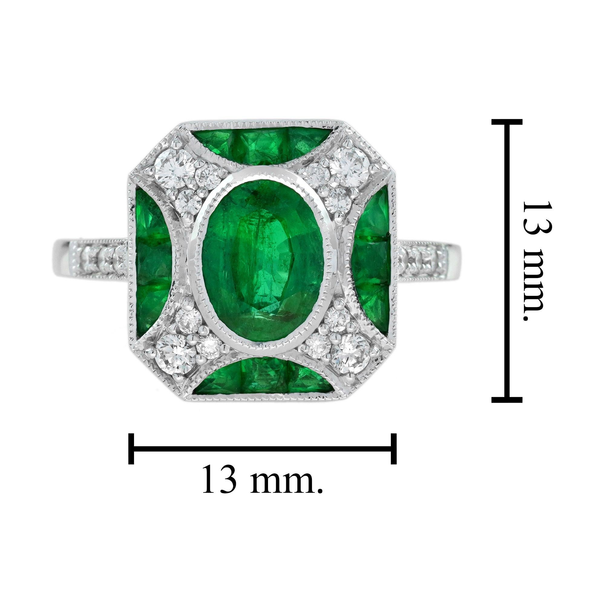 1.02 Ct. Emerald Diamond Art Deco Style Engagement Ring in 18K White Gold 2