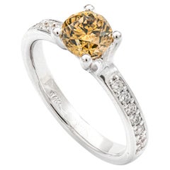 1.02 ct Natural Fancy Deep Brown Greenish Yellow Diamond Ring, No Reserve Price