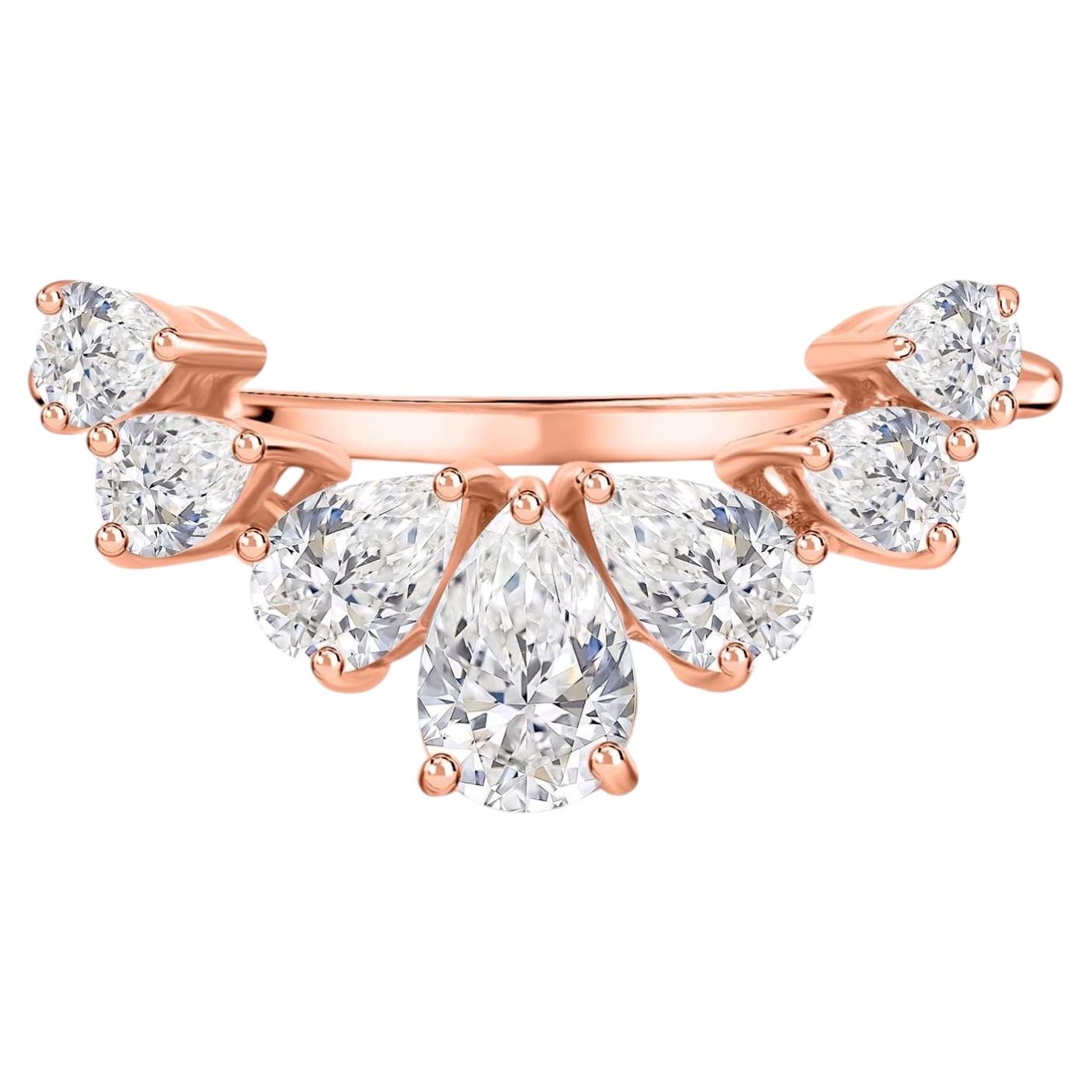 1.02 Ct. Natural Pear Diamond Chevron Ring 18K Rose Gold Fine Jewelry