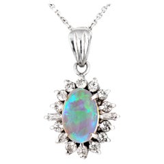 1.02 Ct Natural Water Opal and Natural White Diamonds Pendant