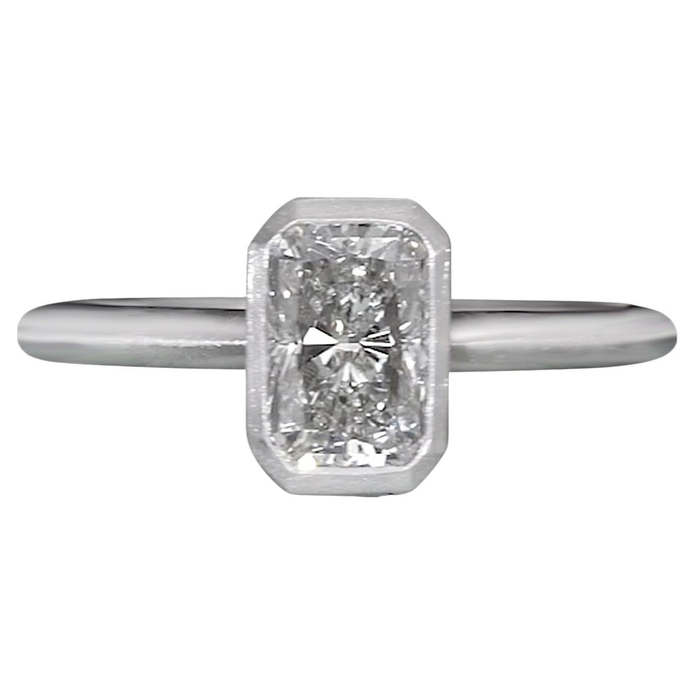 1.02 ct Radiant Cut Natural Diamond in 18k White Gold Solitaire Ring