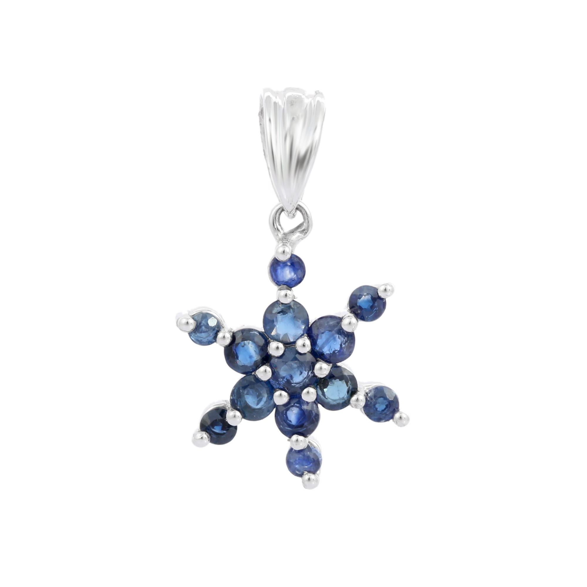 Modern 1.02 Ct Star Shape Blue Sapphire Pendant Necklace in 14K White Gold  For Sale