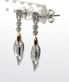 1.02 Cushion Illusion Setting Diamond Drop Earring in 18 K White and Rose Gold