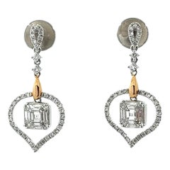 1,02 Kissen-Diamant-Tropfen-Ohrring aus 18 K Weiß- und Roségold mit Illusion