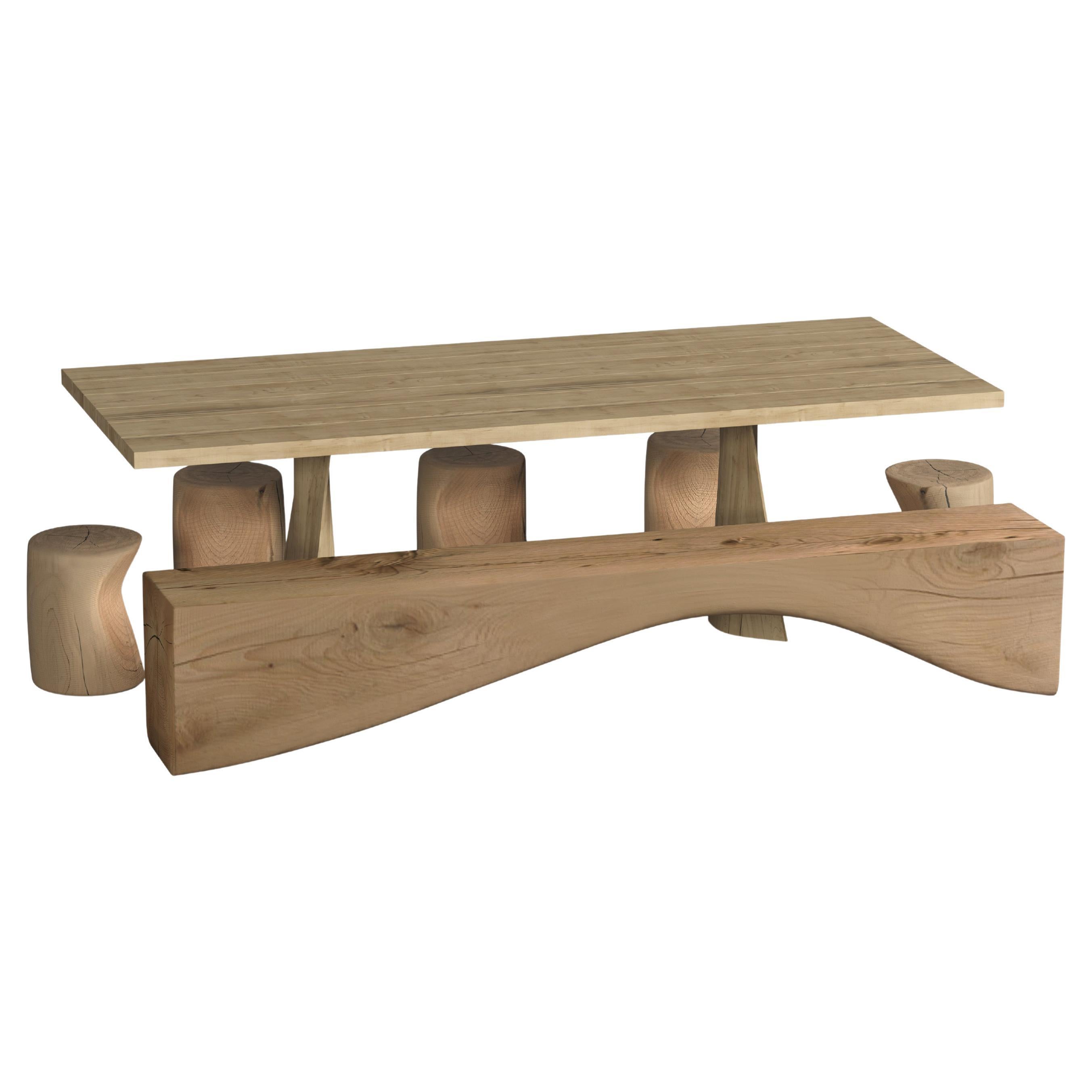 Ensemble de salle à manger en cèdre pour l'extérieur 102" avec six tabourets et un banc - le tout en bois de cèdre parfumé