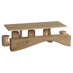 Ensemble de salle à manger en cèdre pour l'extérieur 102" avec six tabourets et un banc - le tout en bois de cèdre parfumé