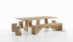 102" Outdoor Cedar Dining Set with Six Stools & Bench–All In Scented Cedar Wood