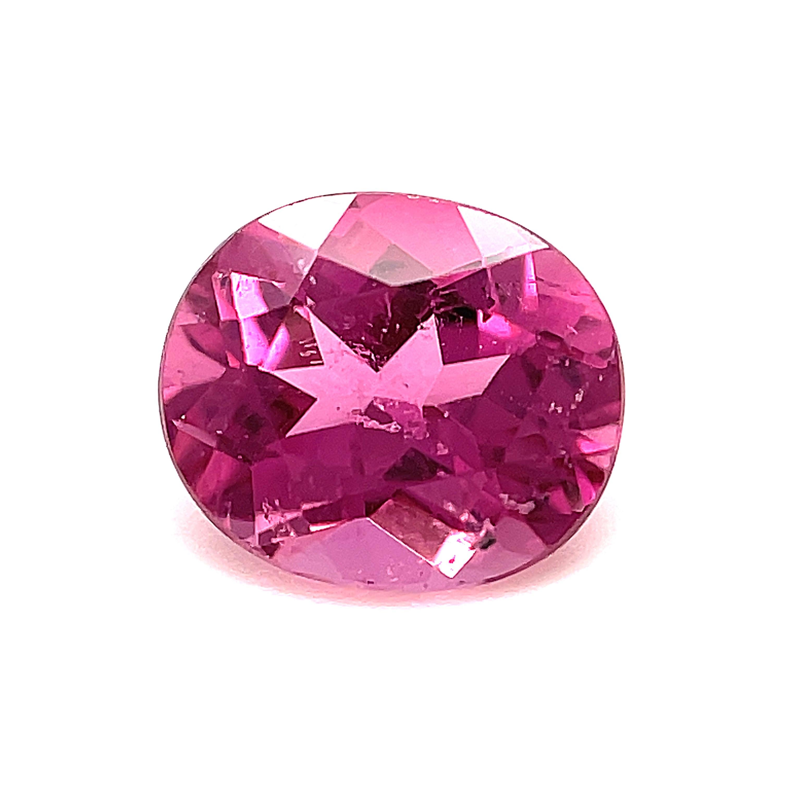 1.02 Oval Unset Unmounted Loose Pink Tourmaline Gemstone In New Condition For Sale In Los Angeles, CA