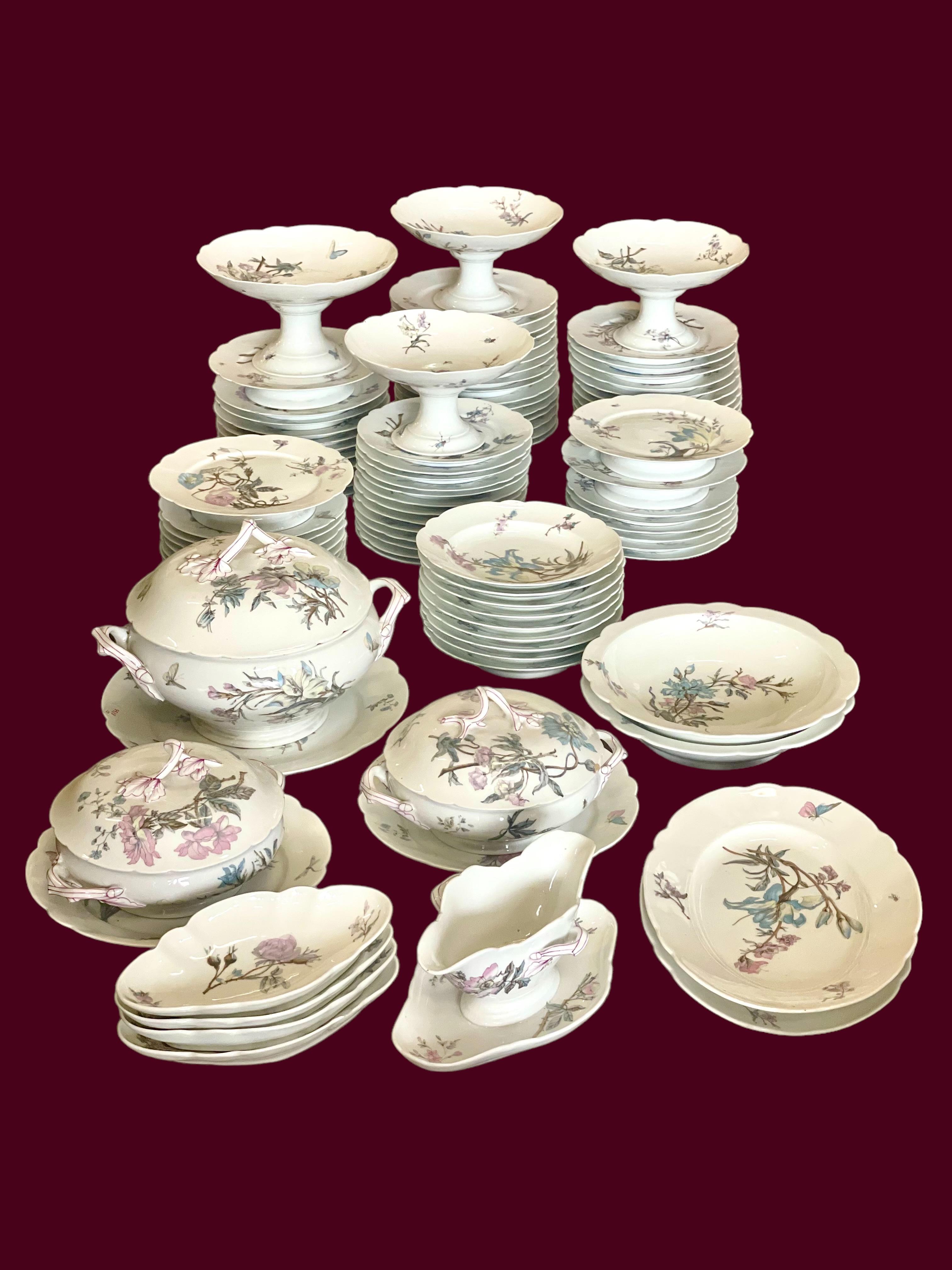 102-Piece Porcelain Dinner Service with Flowers and Butterflies 11