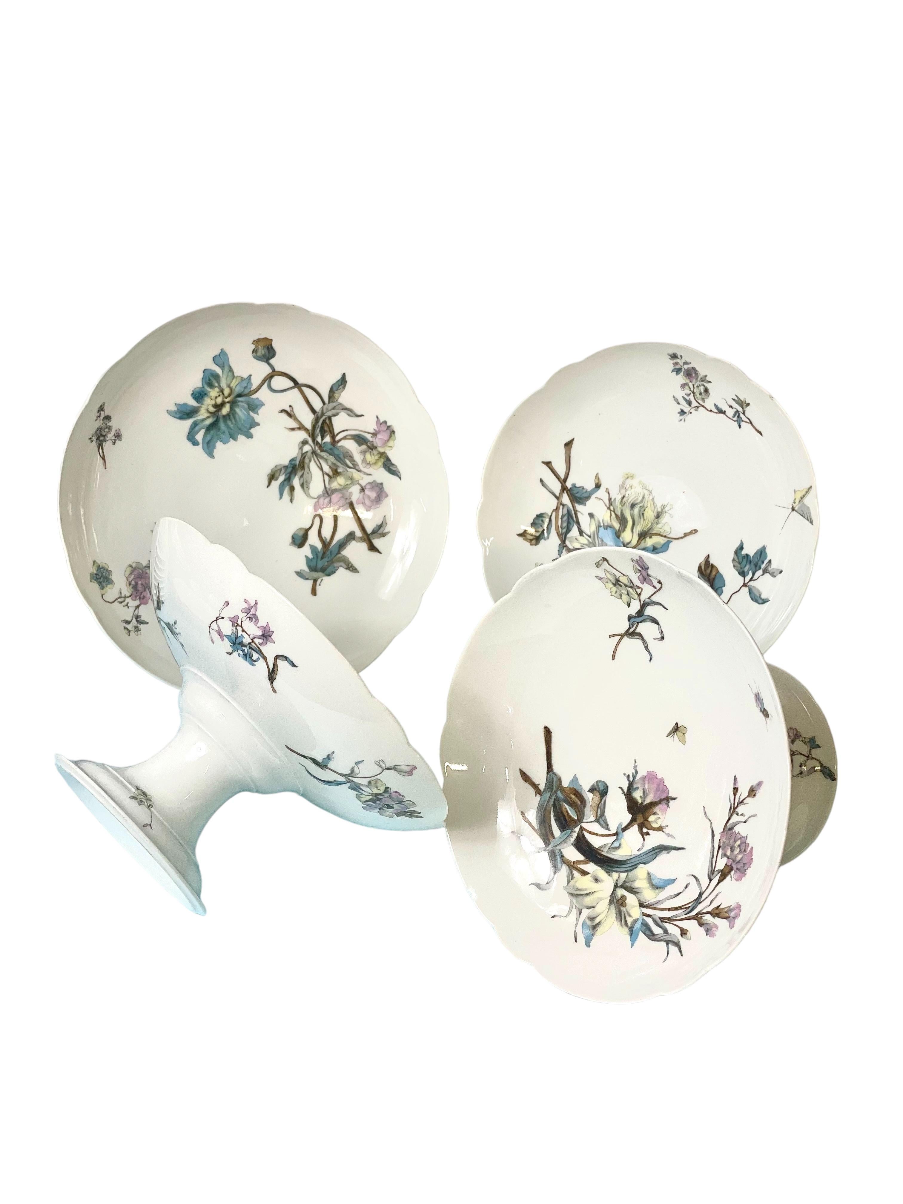 102-Piece Porcelain Dinner Service with Flowers and Butterflies In Good Condition In LA CIOTAT, FR