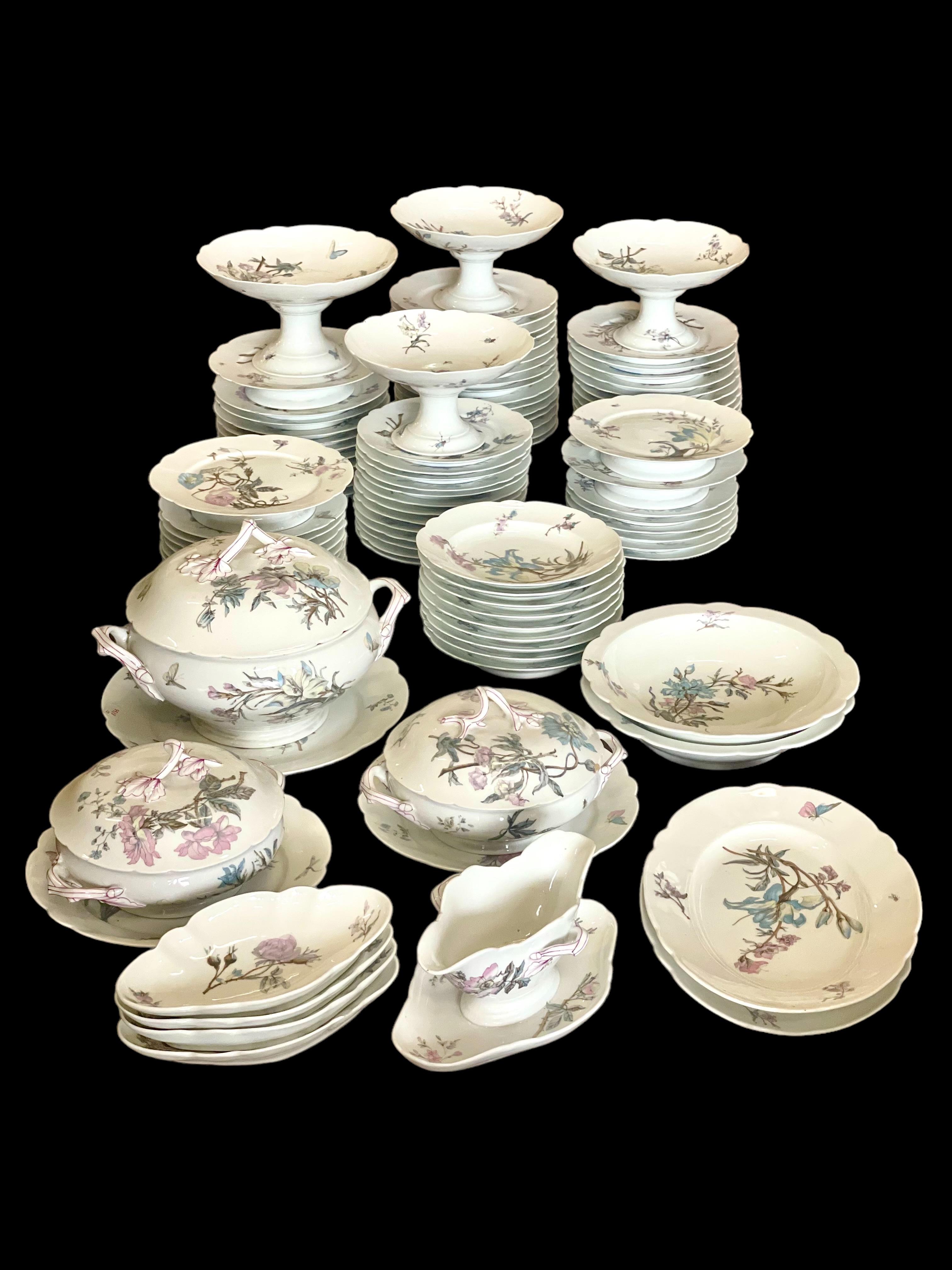 102-Piece Porcelain Dinner Service with Flowers and Butterflies 1