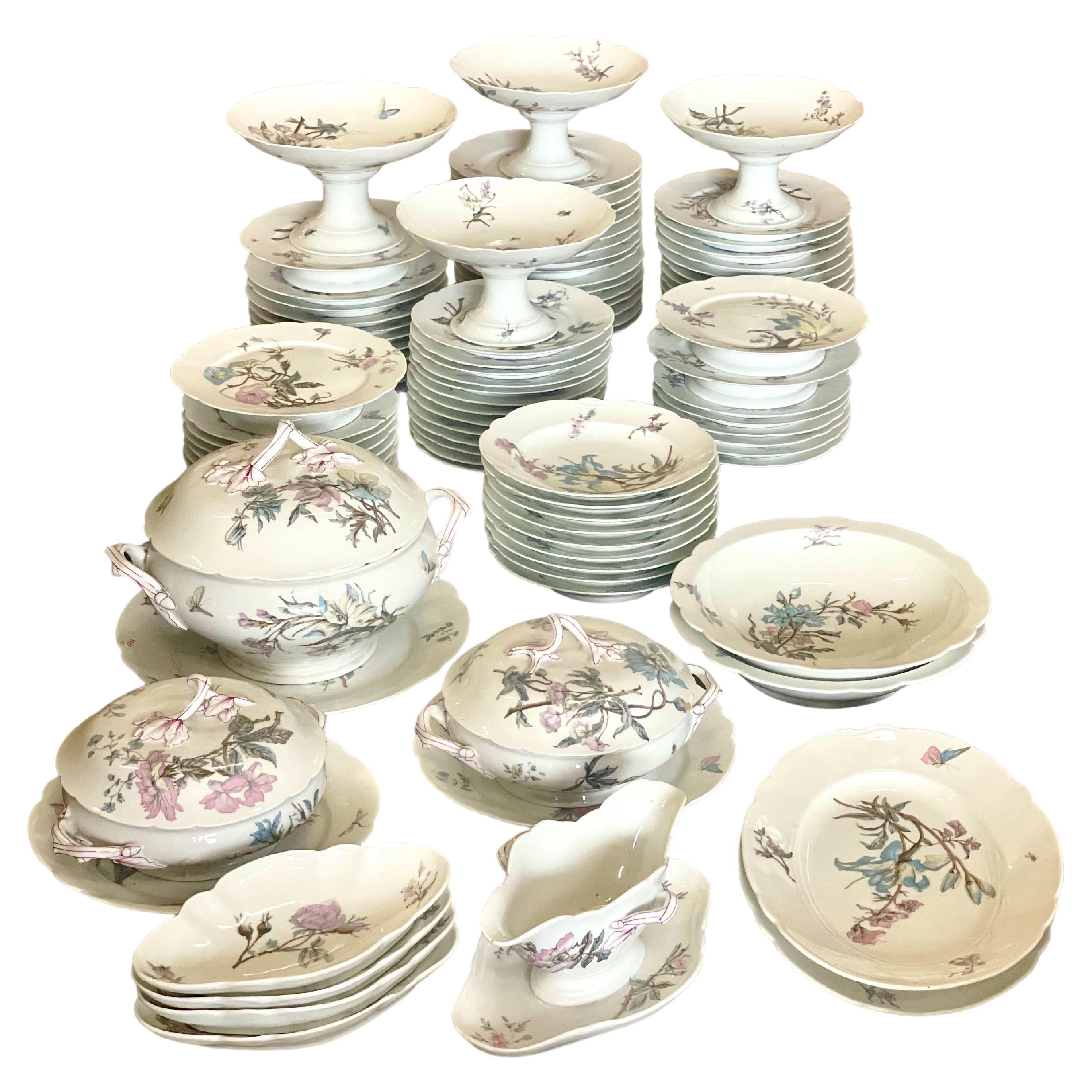 102-Piece Porcelain Dinner Service with Flowers and Butterflies