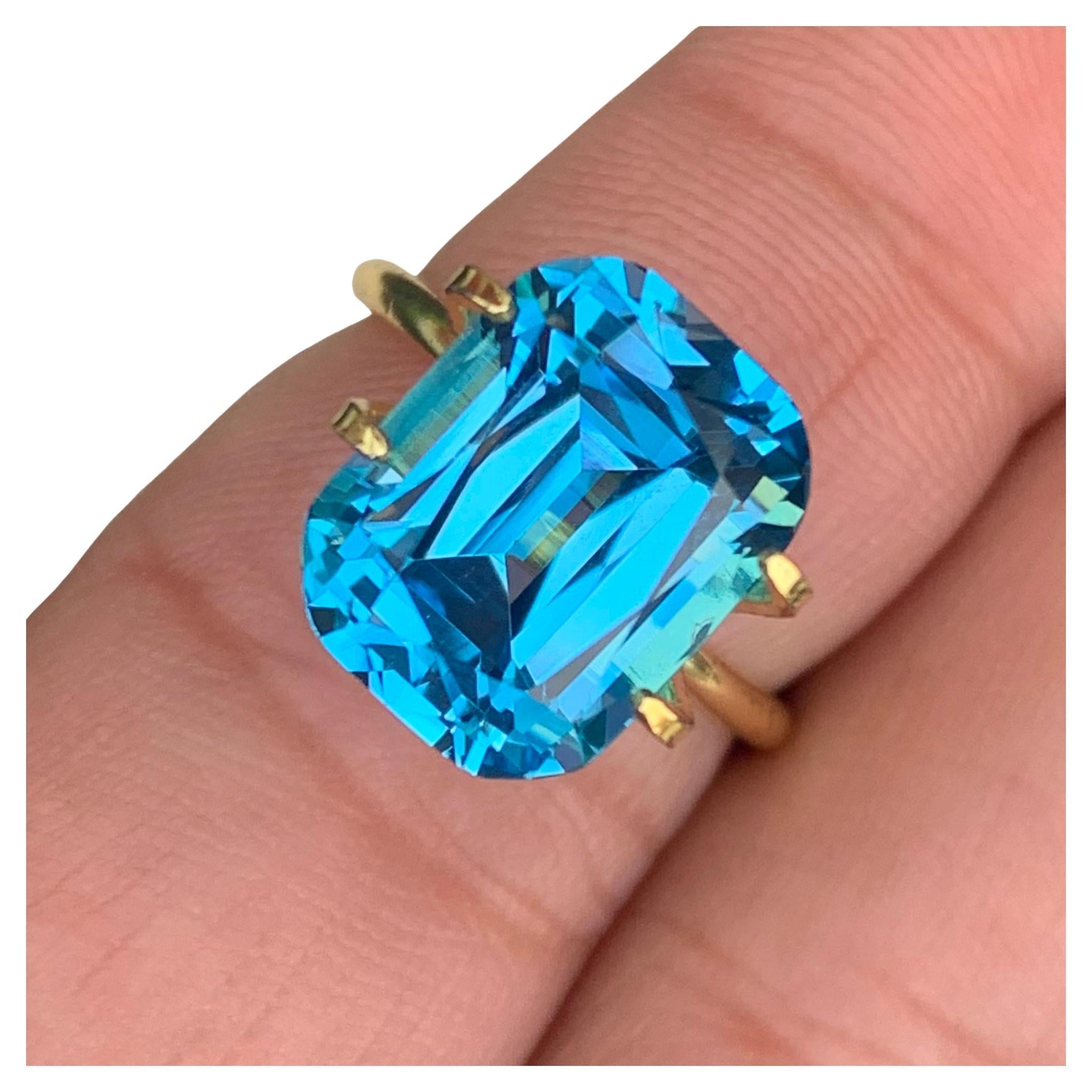 10.20 Carat Loose Electric Blue Topaz Long Cushion Shape for Jewelry Making For Sale