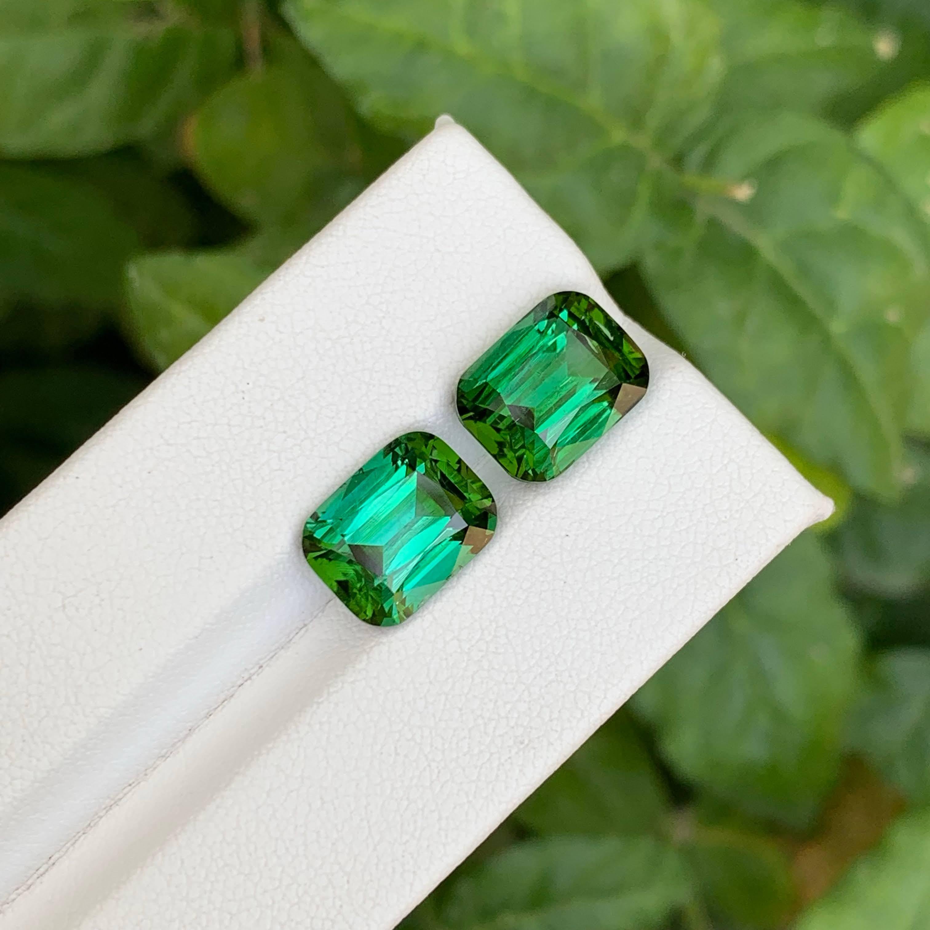 10,20 Quilates Pareja de Turmalinas Verdosas Naturales Sueltas Talla Cojín Piedra Preciosa Afgana Moderno en venta