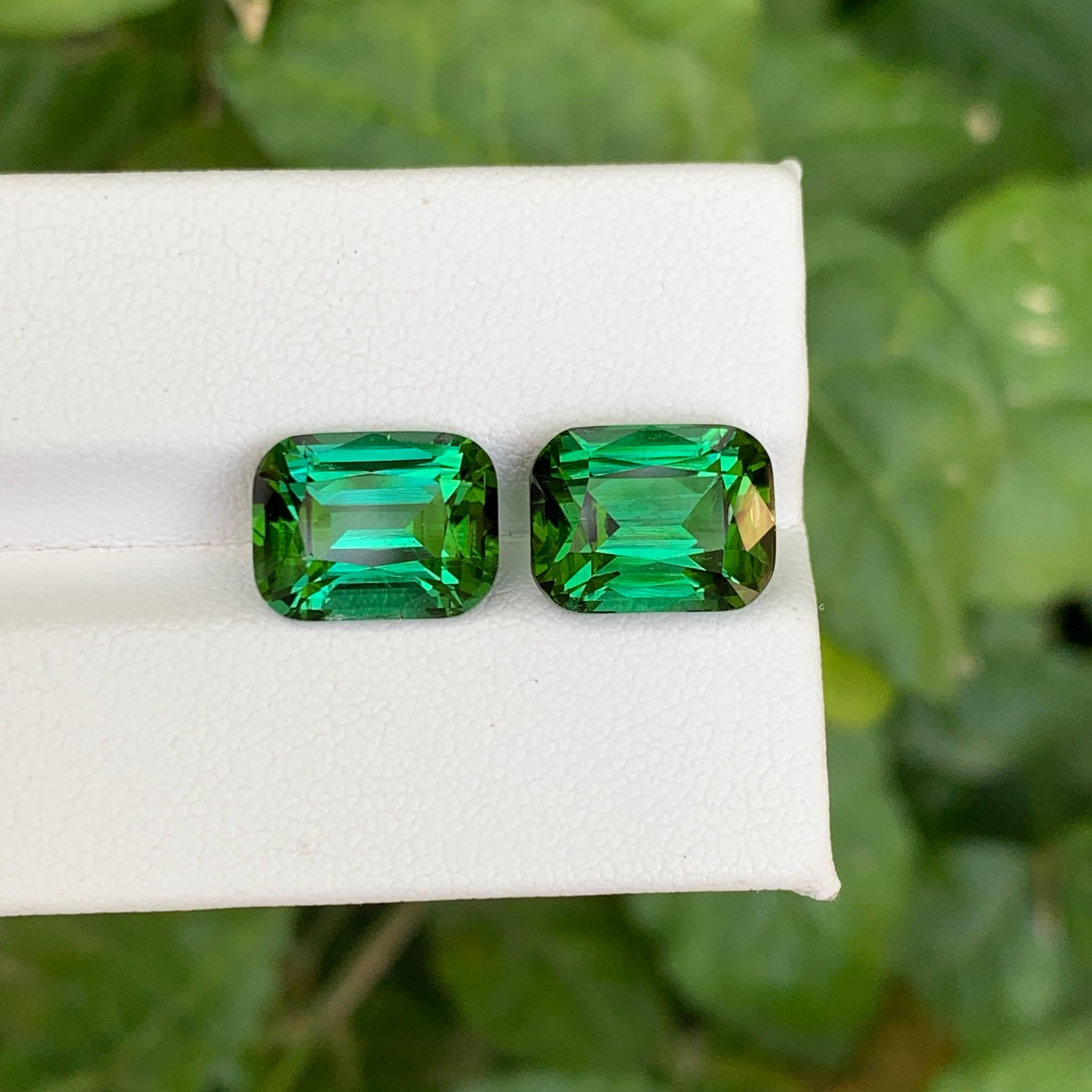 10,20 Quilates Pareja de Turmalinas Verdosas Naturales Sueltas Talla Cojín Piedra Preciosa Afgana en Nuevo estado para la venta en Bangkok, TH