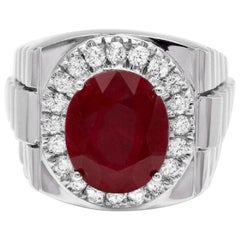 Bague pour homme en or blanc massif 18 carats avec diamants naturels de 10,20 carats et rubis