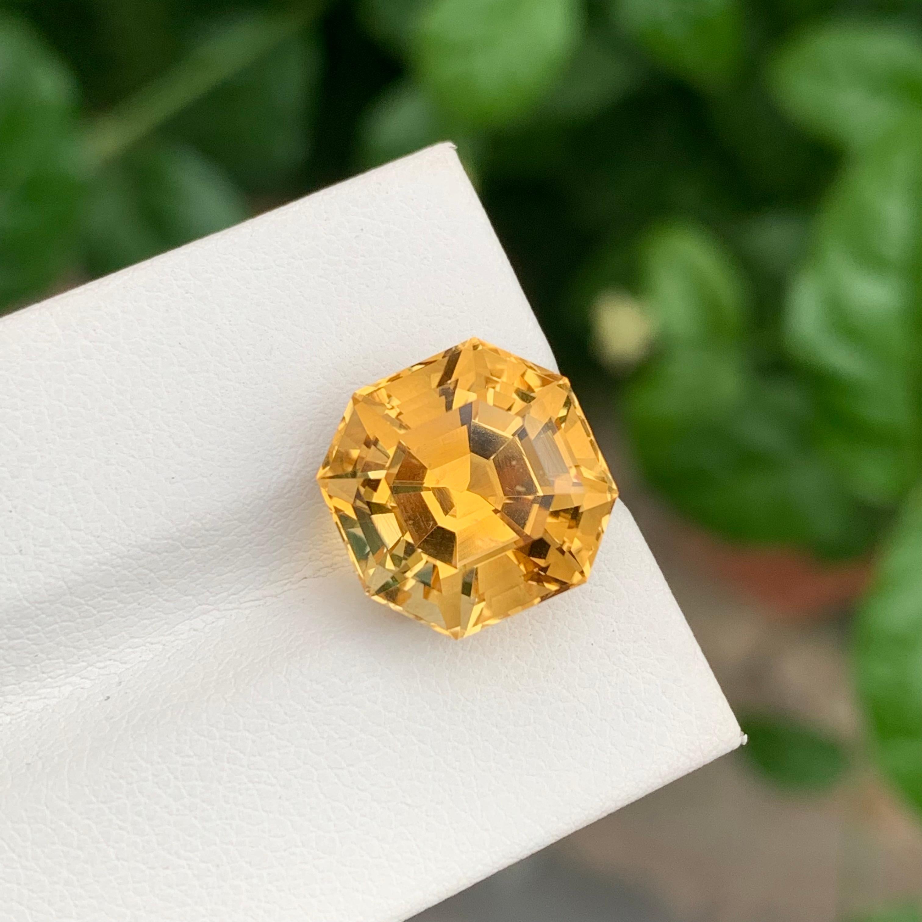 Arts and Crafts 10,20 Carati Nature Citrino Giallo Sciolto Forma Ottagonale Gemma Per Gioielli in vendita