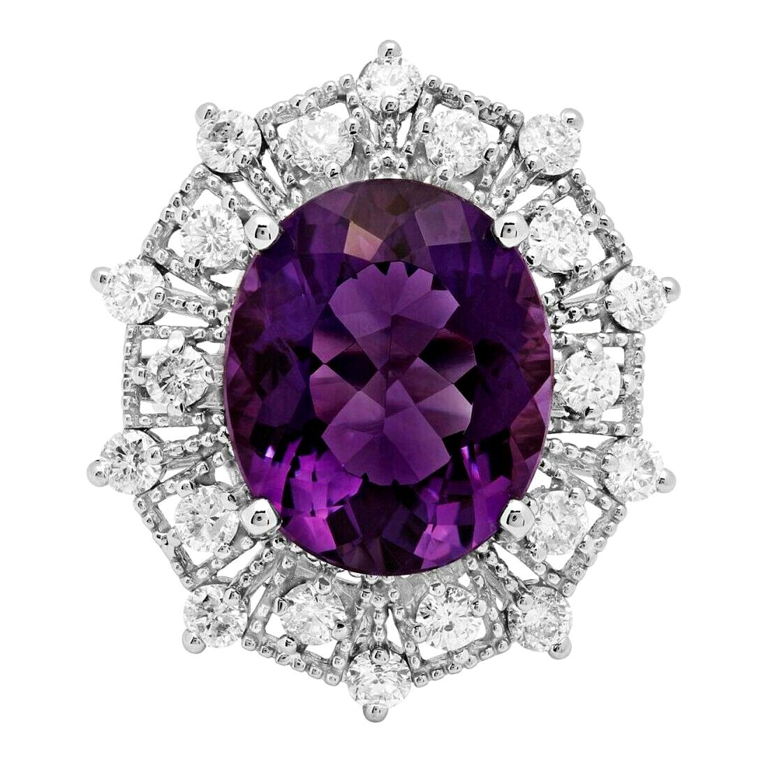 14 Karat massiver Weißgold Ring mit 10,20 Karat natürlichem Amethyst und Diamant im Zustand „Neu“ im Angebot in Los Angeles, CA