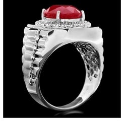 10.20 Carat Natural Diamond and Ruby 18 Karat Solid White Gold Men's Ring