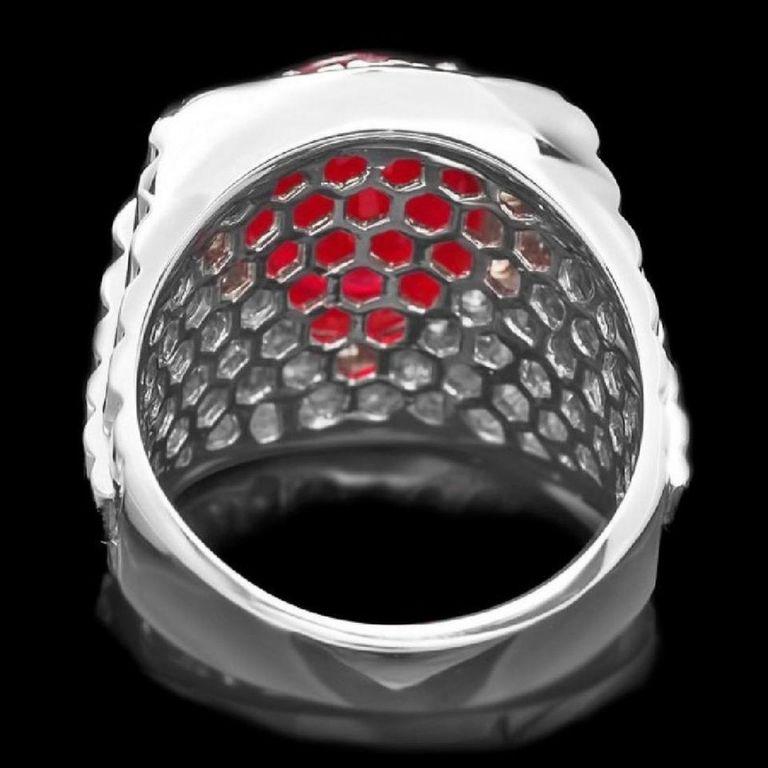 Taille émeraude Bague pour homme en or blanc massif 18 carats avec diamants naturels de 10,20 carats et rubis en vente