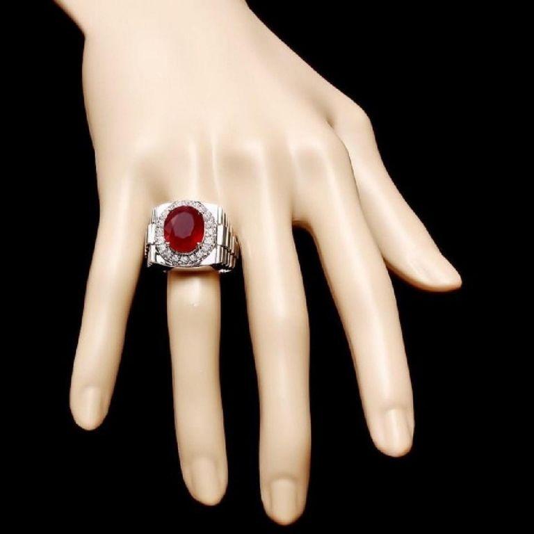 Bague pour homme en or blanc massif 18 carats avec diamants naturels de 10,20 carats et rubis Neuf - En vente à Los Angeles, CA