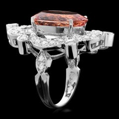 10.20 Carats Natural Morganite and Diamond 14K Solid White Gold Ring