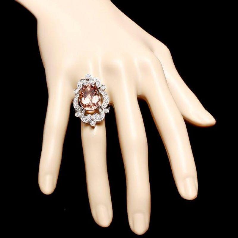10.20 Carats Natural Morganite and Diamond 14K Solid White Gold Ring In New Condition For Sale In Los Angeles, CA