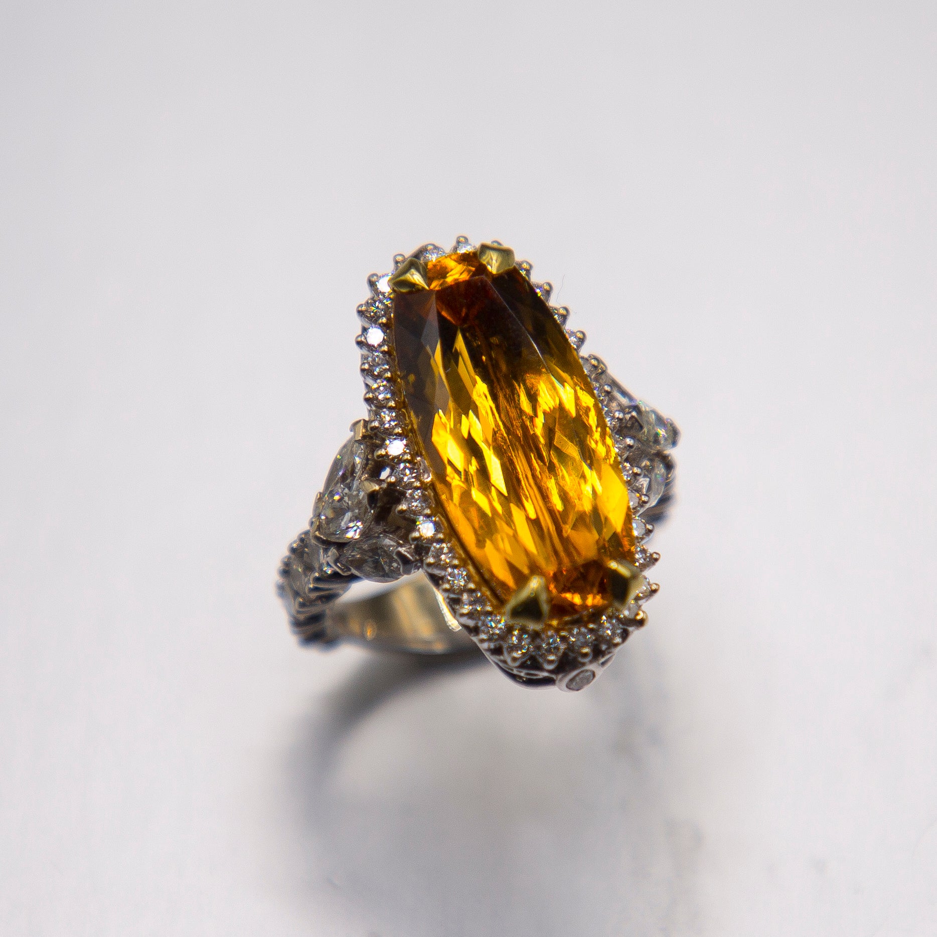 10.20 Imperial Topaz Idar Oberstein-cut Cognac color 3.64cts.  18k Diamond Ring For Sale