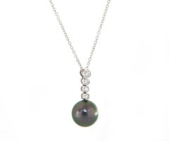 Tahitian Pearl and 0.12ctw Diamond Pendant Necklace in 18K White Gold