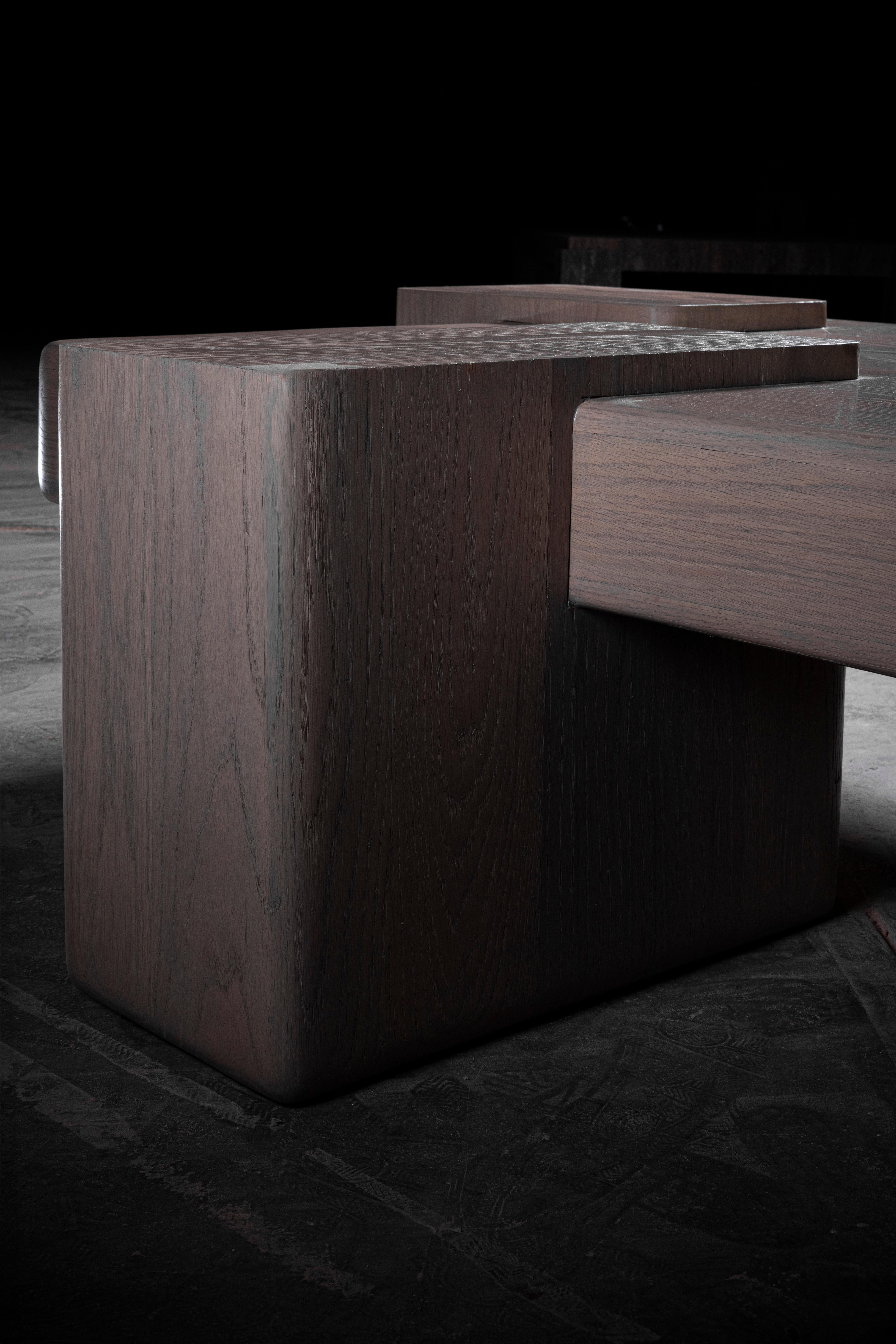 1020 Post Modern Square Coffee Table in Solid Oak by No Age Studio For Sale 1