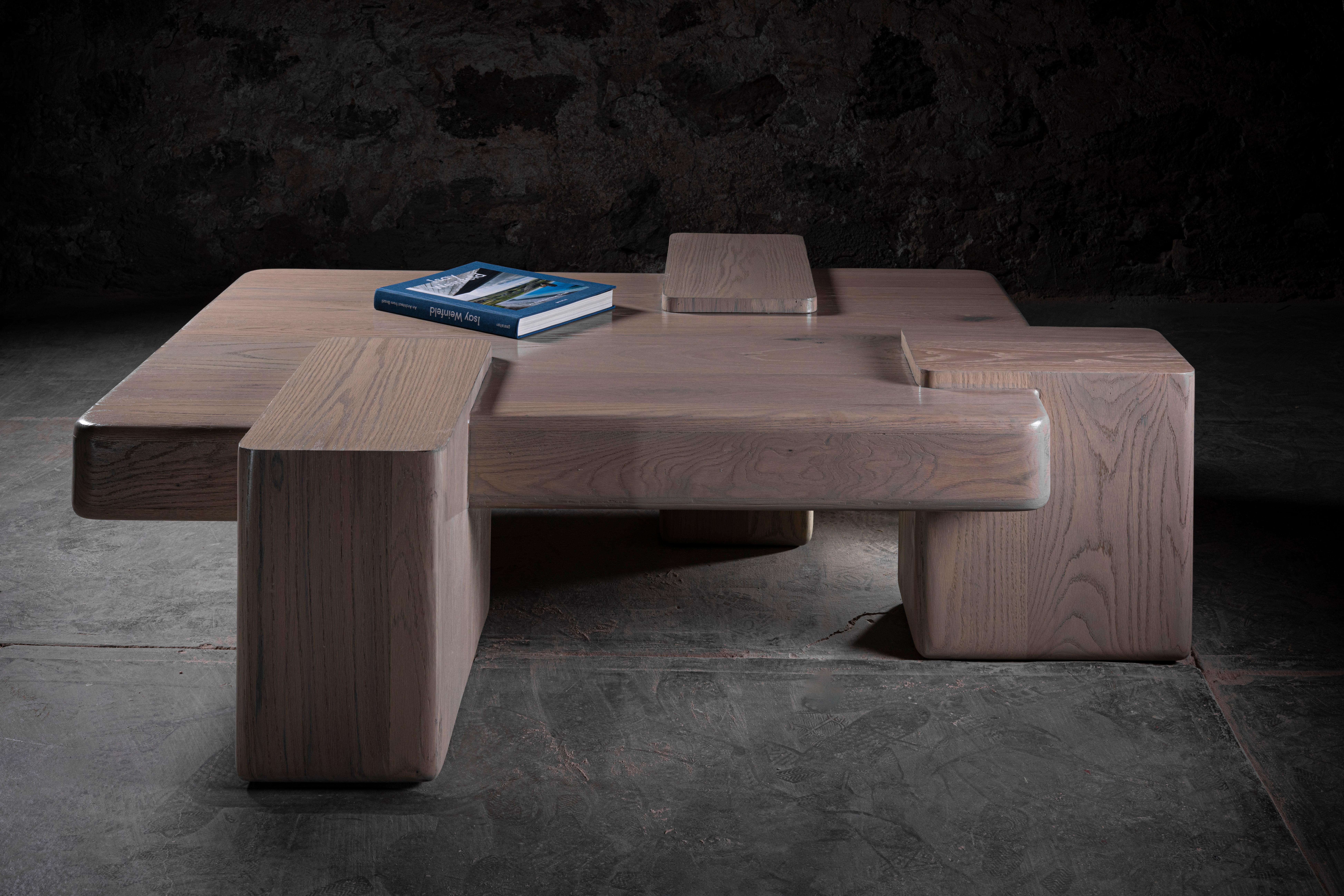 1020 Post Modern Square Coffee Table in Solid Oak by No Age Studio For Sale 2