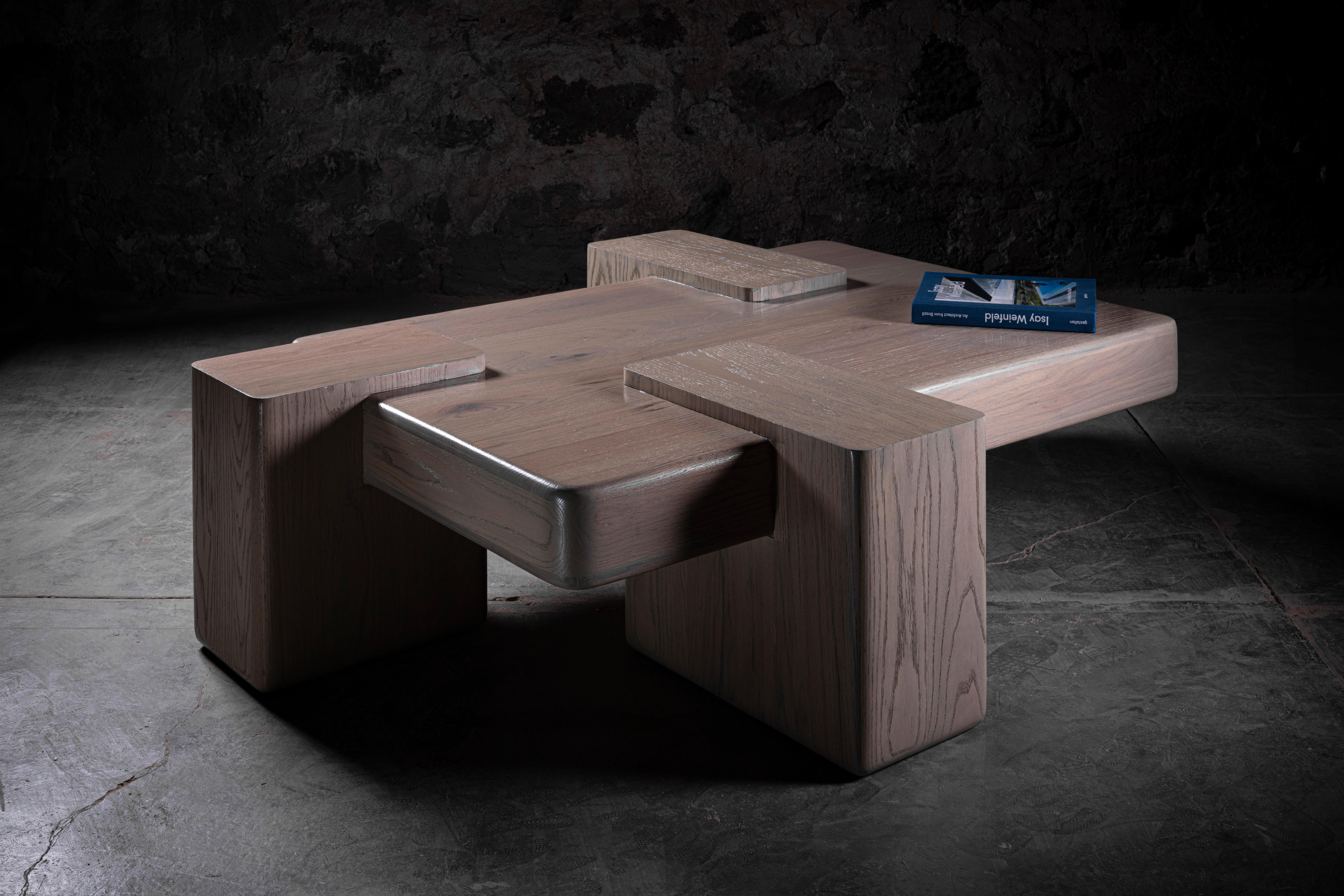 1020 Post Modern Square Coffee Table in Solid Oak by No Age Studio For Sale 3