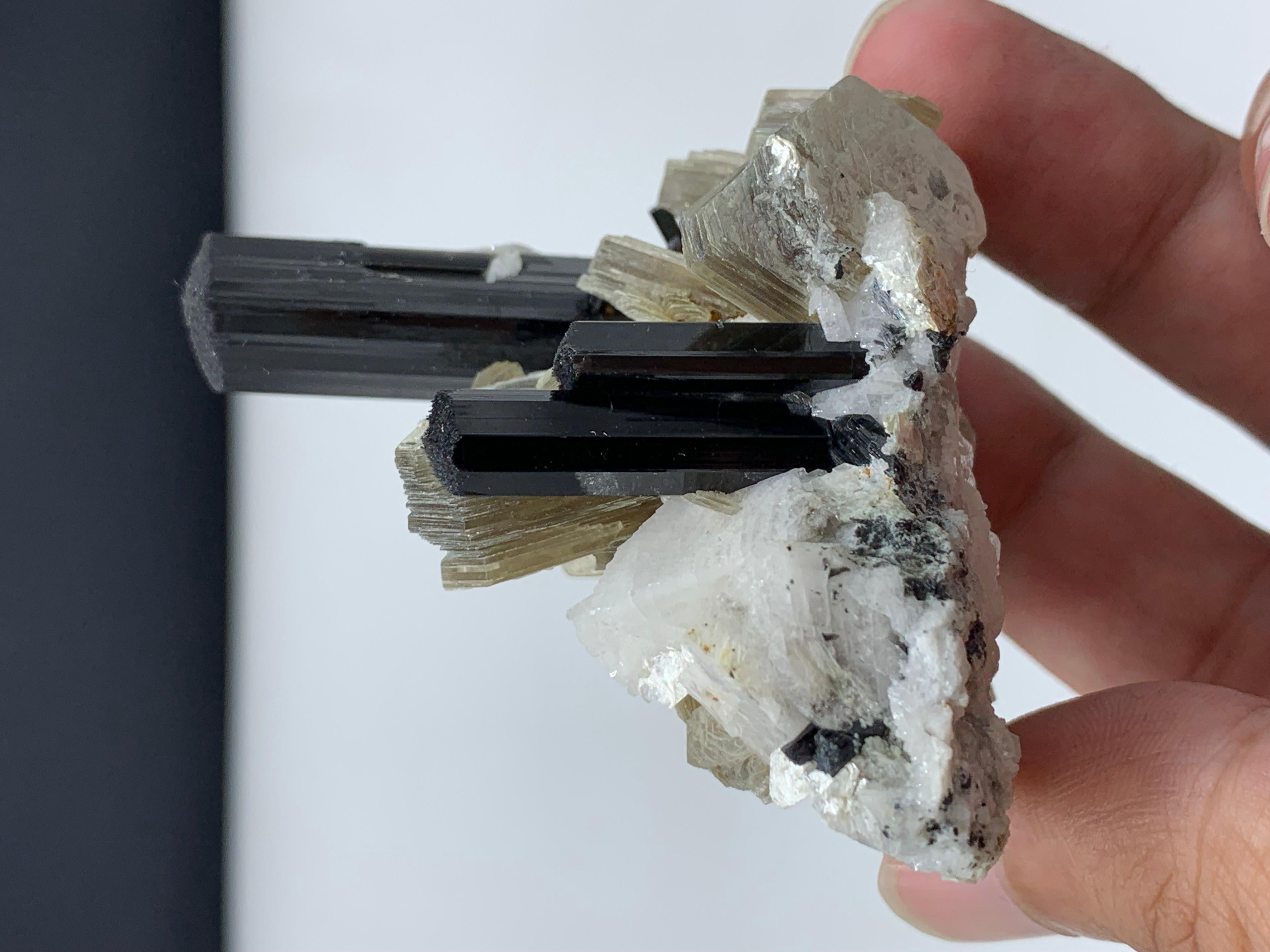 102.07 Gram Black Tourmaline Specimen Attached With Muscovite From Pakistan  For Sale 4
