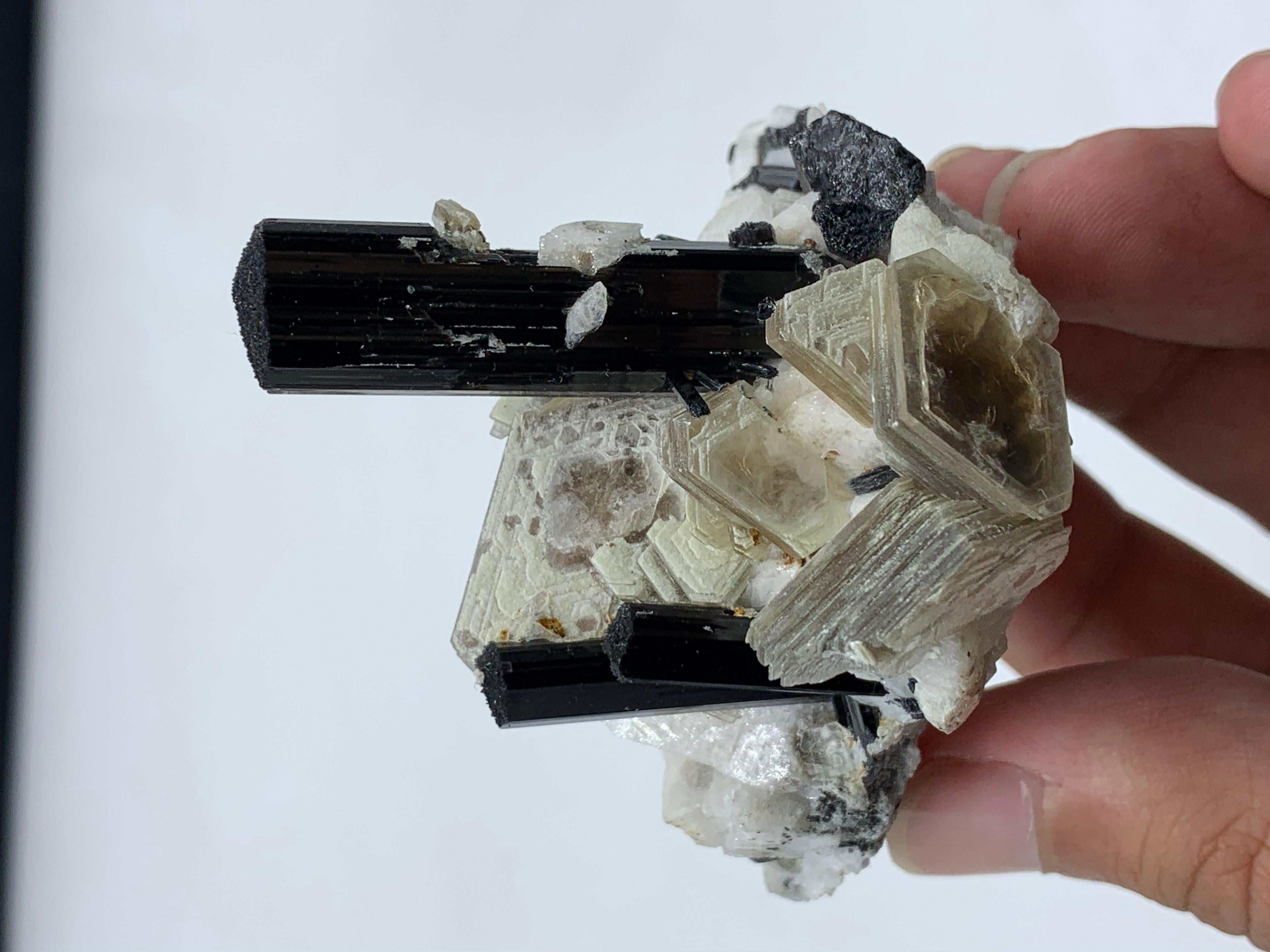 102.07 Gram Black Tourmaline Specimen Attached With Muscovite From Pakistan  For Sale 5