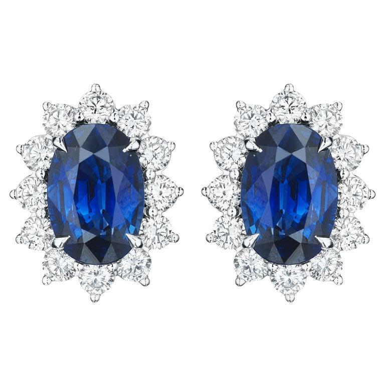 Pendientes de zafiro oval y diamante redondo de 10,20 ct en platino