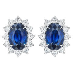 10.20ct Oval Sapphire & Round Diamond Earrings in Platinum